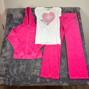 Vtg Juicy Couture Heart Tracksuit Terry 3 Piece Set Flare Pants Jacket M/L USA
